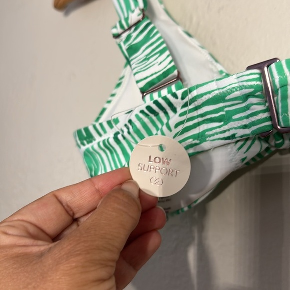 NWT CALIA Tie Front Bikini Swim Top Green Palm Stripe Tropical Print XXS Resort - Picture 7 of 8